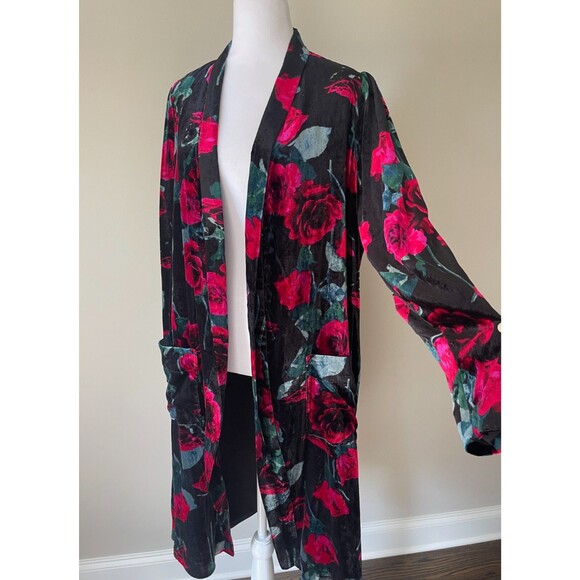 Torrid Velvet Duster Kimono 1X Long Line Cardigan Dark Romantic Whimsigoth Rose - Picture 7 of 15